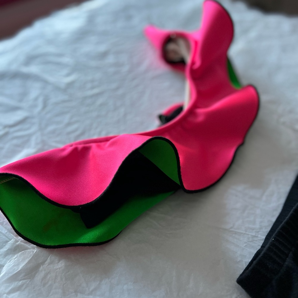 VTG 90s Bill Blass ruffle bikini top sz 6 top strapless bandeau vintage neon